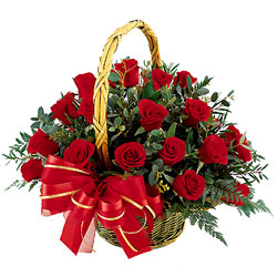 True Relations - 15 Red Roses Basket with Greens
