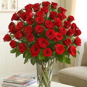 True Relation – 36 Red Roses in Transparent Glass Vase