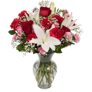 red white flowers vase