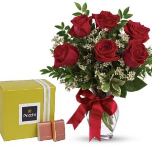 red roses vase patchi combo gift
