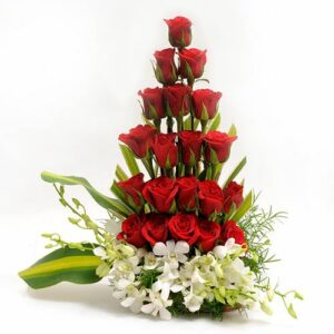 red roses orchid basket
