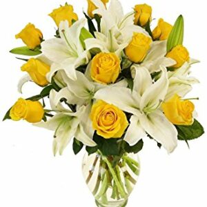 yellow roses lilies vase for get well wish