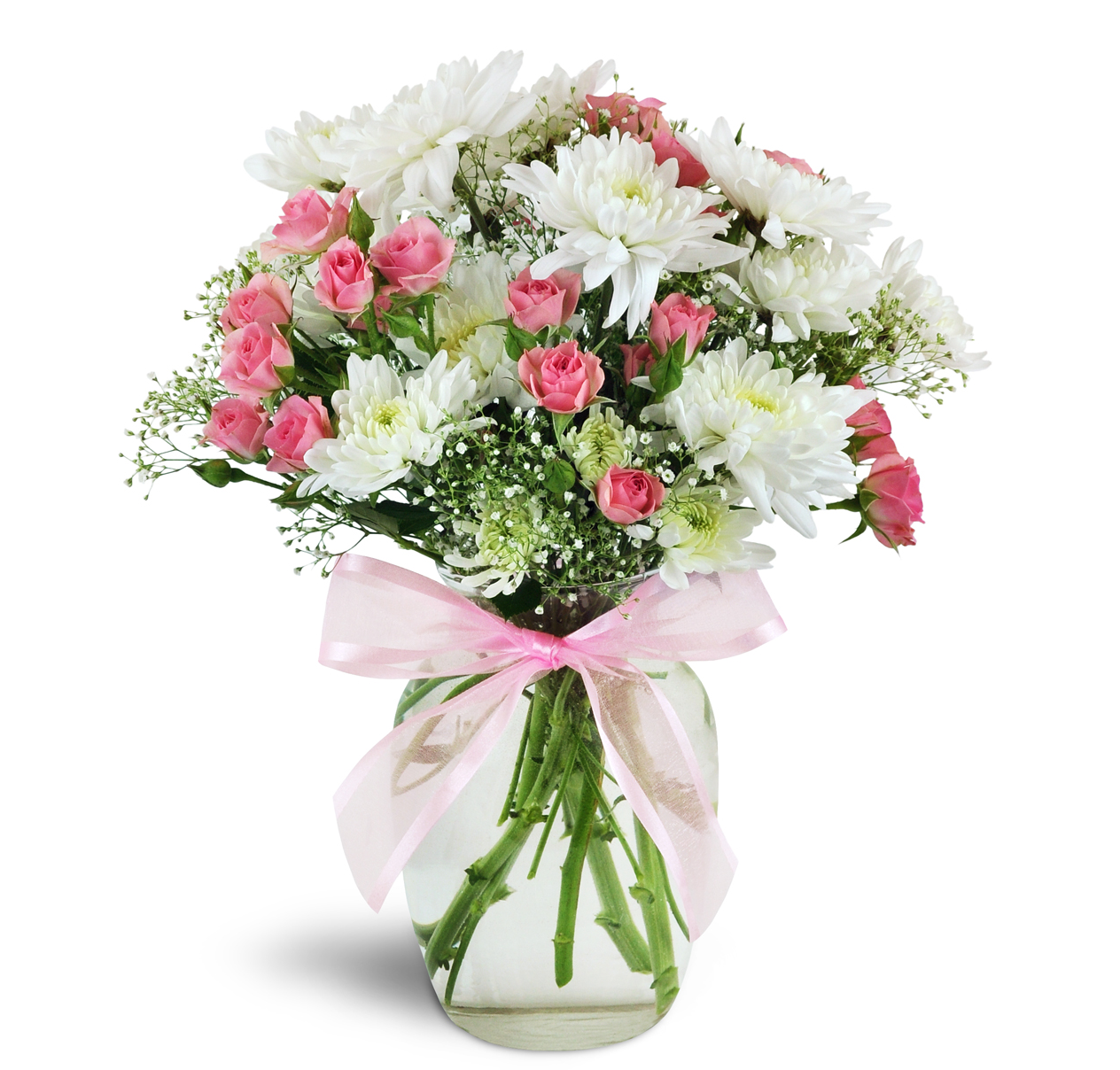 pink white flowers vase