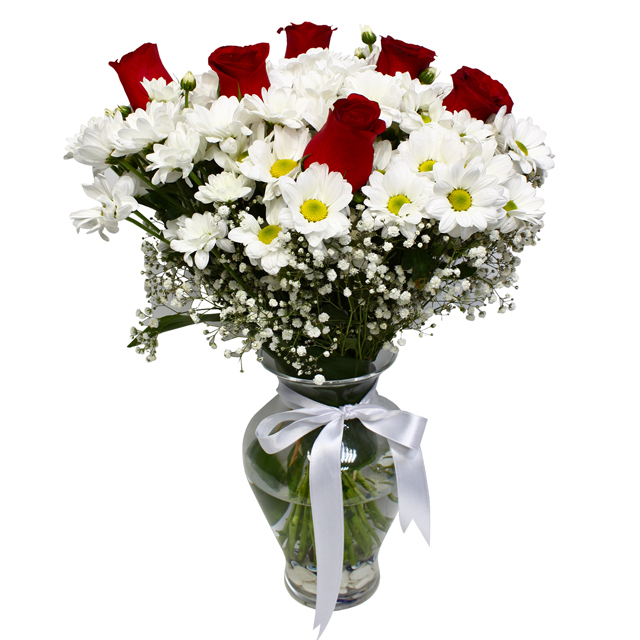 Red White Flowers Vase