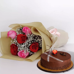 chocolate cake and roses