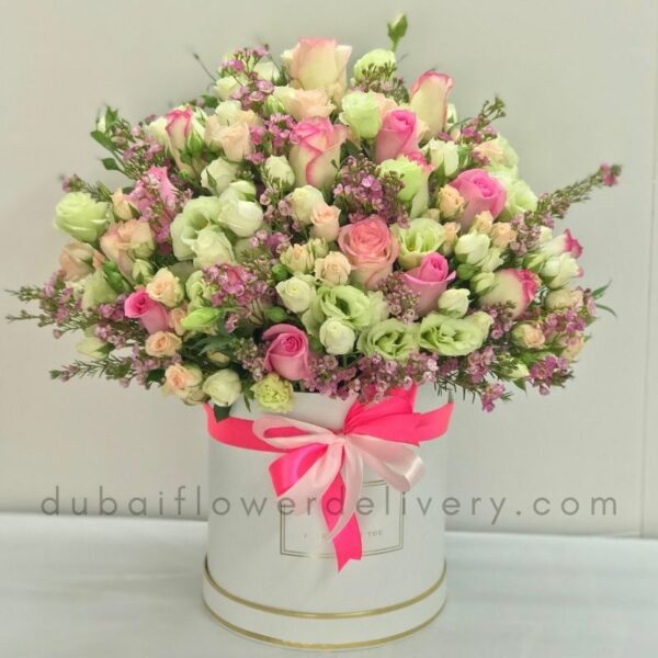 Mixed Flowers in Arranged in a Big White Box