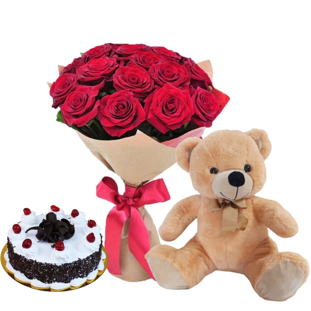 Red Rose Cake and Teddy