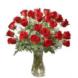24 Red Roses in a Glass Vase