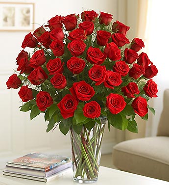 True Relation – 36 Red Roses in Transparent Glass Vase