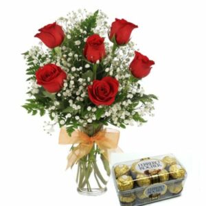 Special Treat – 6 Red Roses & Chocolates as Birthday Gift