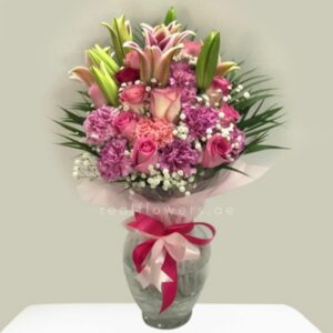 Lovely Morning Flowers Lilies Roses Carnations in Sharjah