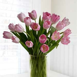 Transparent Love – 20 Pink Tulips in Glass Vase as Gift