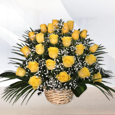 25 yellow roses basket