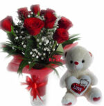 12 red roses teddy