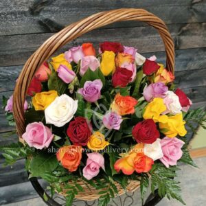 mix roses in basket