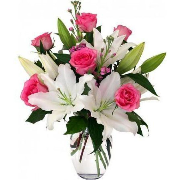 wonderful emotions pink roses lilies vase