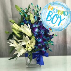 blue white flower vase