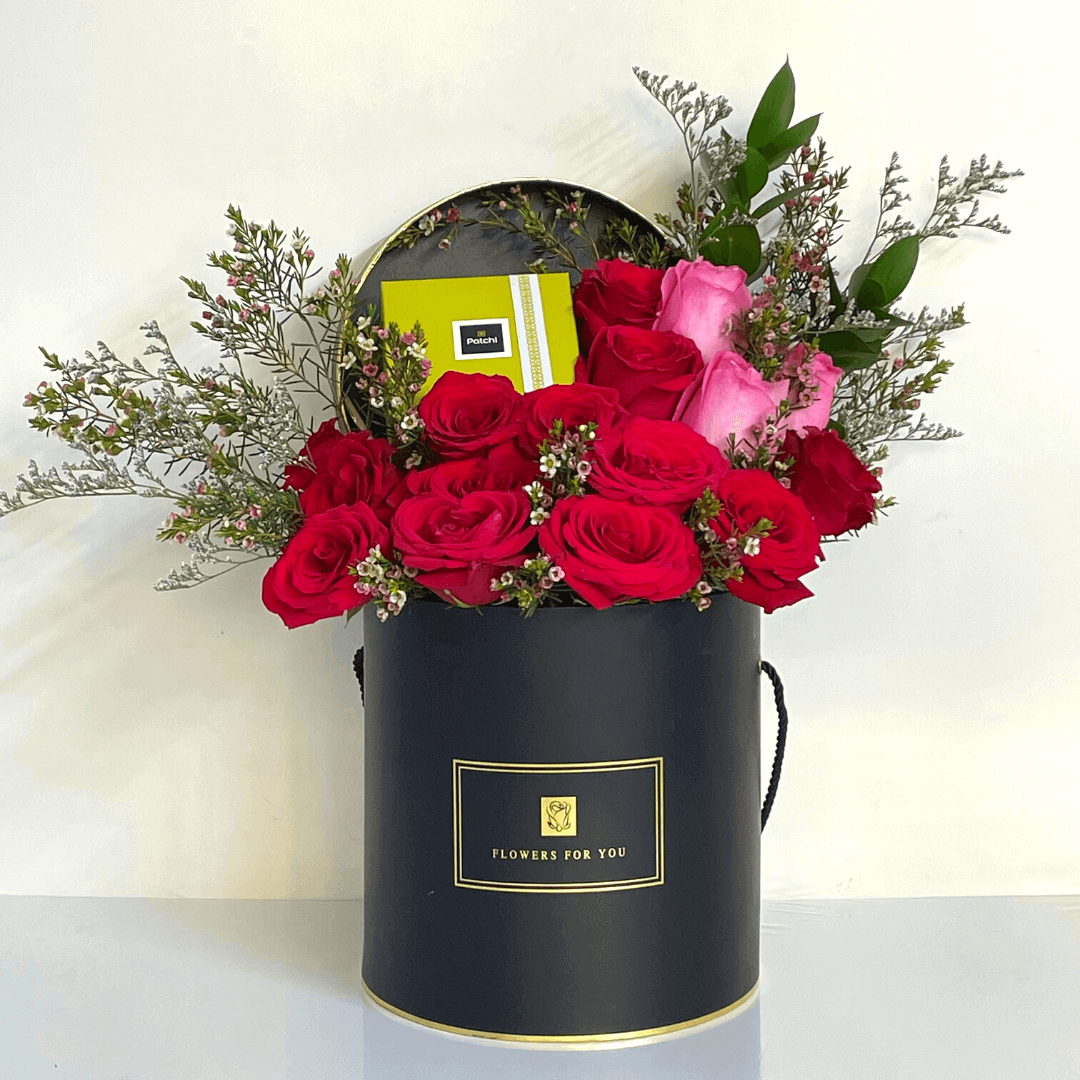 anniversary combo gift- patchi and roses