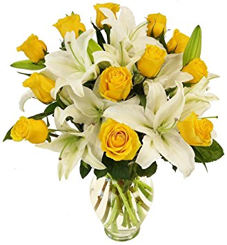 yellow roses lilies vase for get well wish