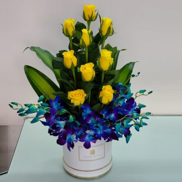 yellow blue flower design