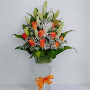 orange white flowers vase