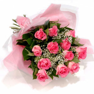 dozen pink roses bouquet