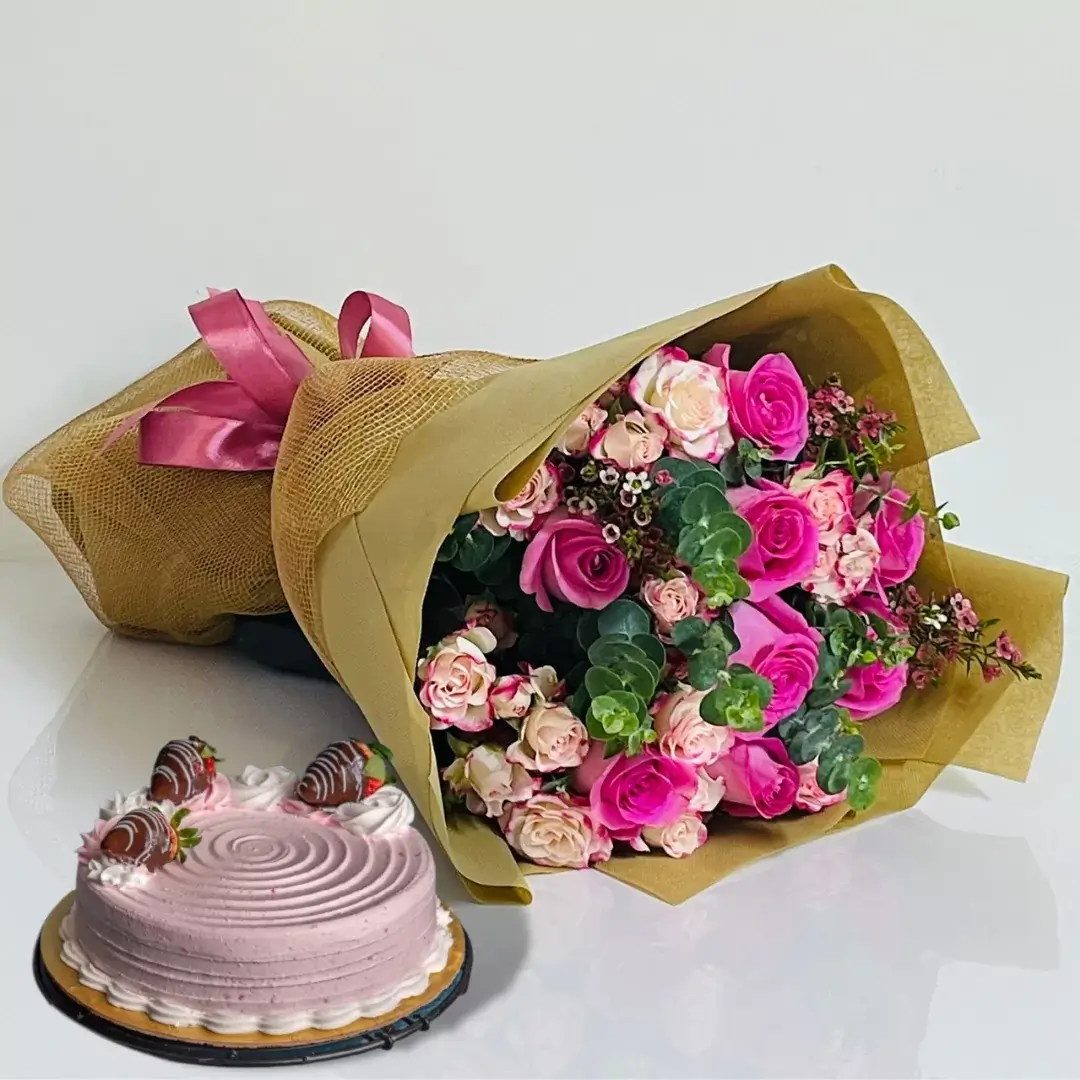 CAKE AND BOUQUET