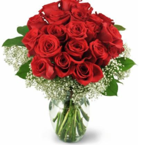 24 red roses vase