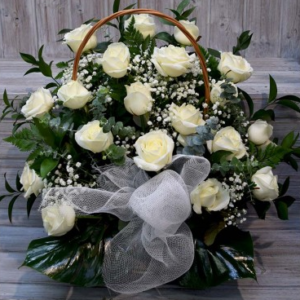 20 white roses basket