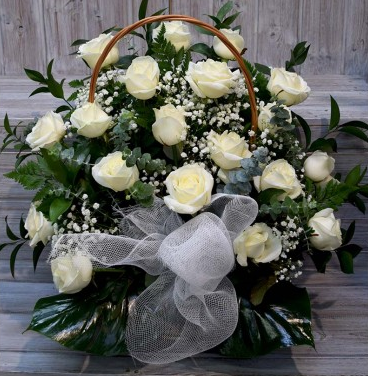 20 white roses basket