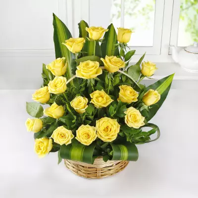 20 yellow roses basket