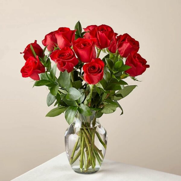 15 Red Roses Vase for free delivery