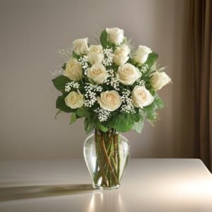 15 white roses vase