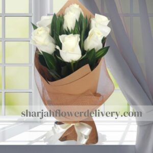 7 white roses bouquet