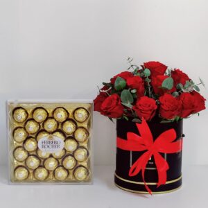 12 red roses box Ferrero chocolates