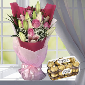 Pink Flowers Bouquet and Chocolates