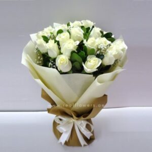 Valentine Special 25 White Roses Hand Bouquet