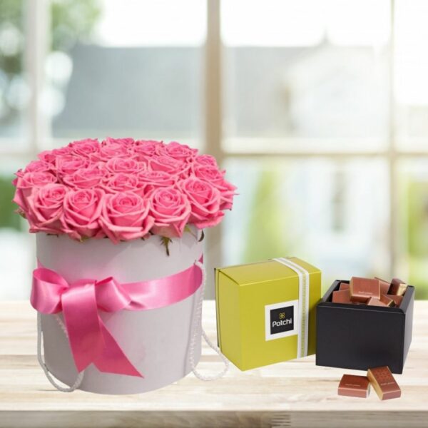 Send a Box of 21 Pink Roses and Patchi Chocolate