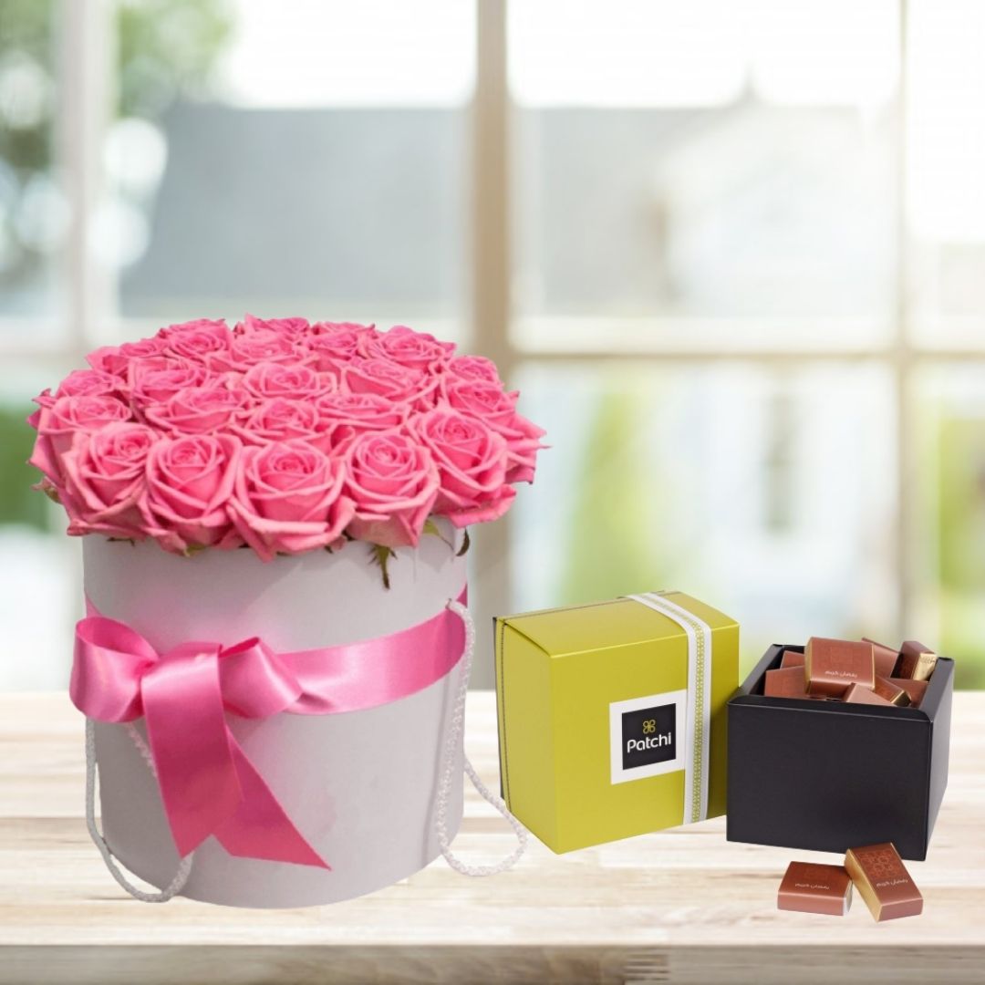 Send a Box of 21 Pink Roses and Patchi Chocolate