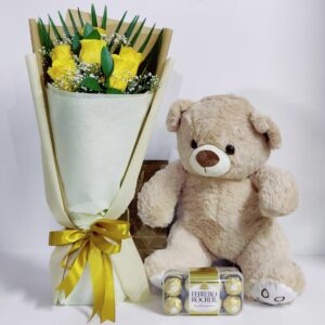 Roses Bouquet Teddy and Chocolates Combo