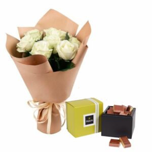 Bouquet of White Roses Patchi Chocolate Online