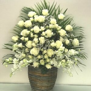 White Flowers Medium Basket