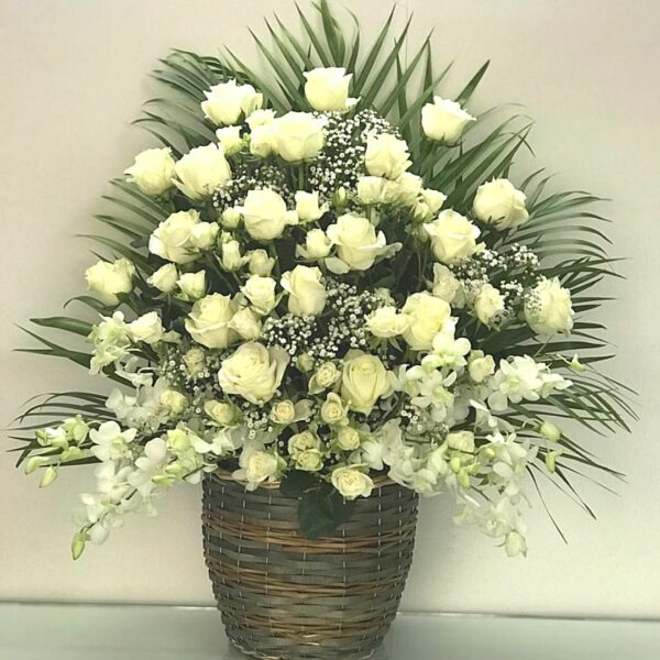 White Flowers Medium Basket