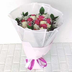 25 Pink and White Roses Bouquet