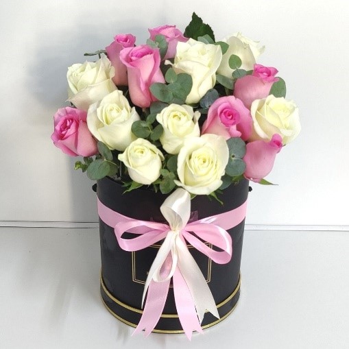 21 Pink & White Roses with Green Fillers