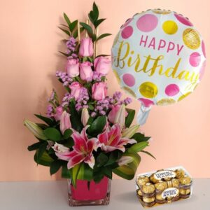 birthday flowers balloon chocolates