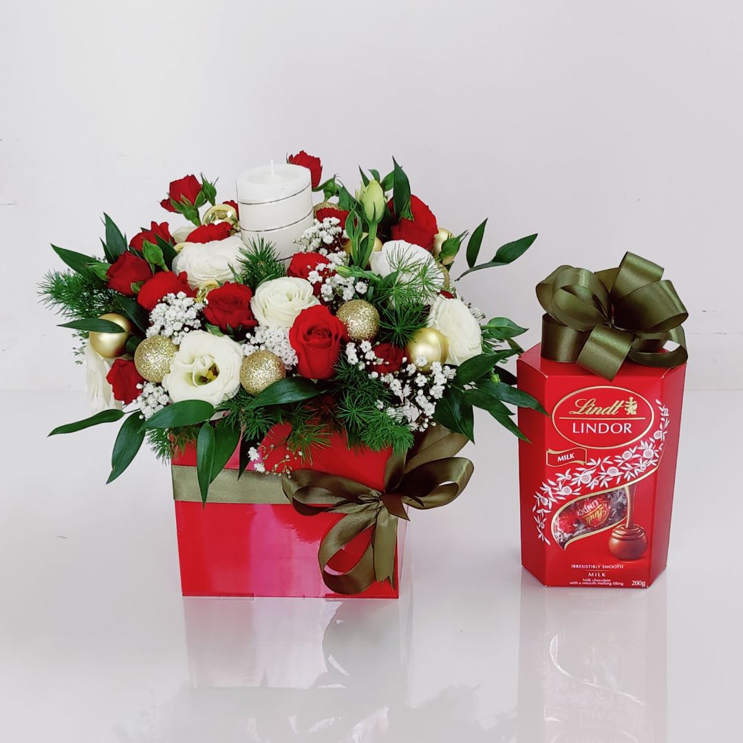 flower box and chocolates